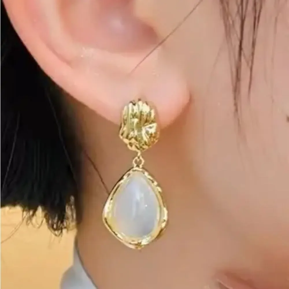 White Stone Gold Drop Earrings